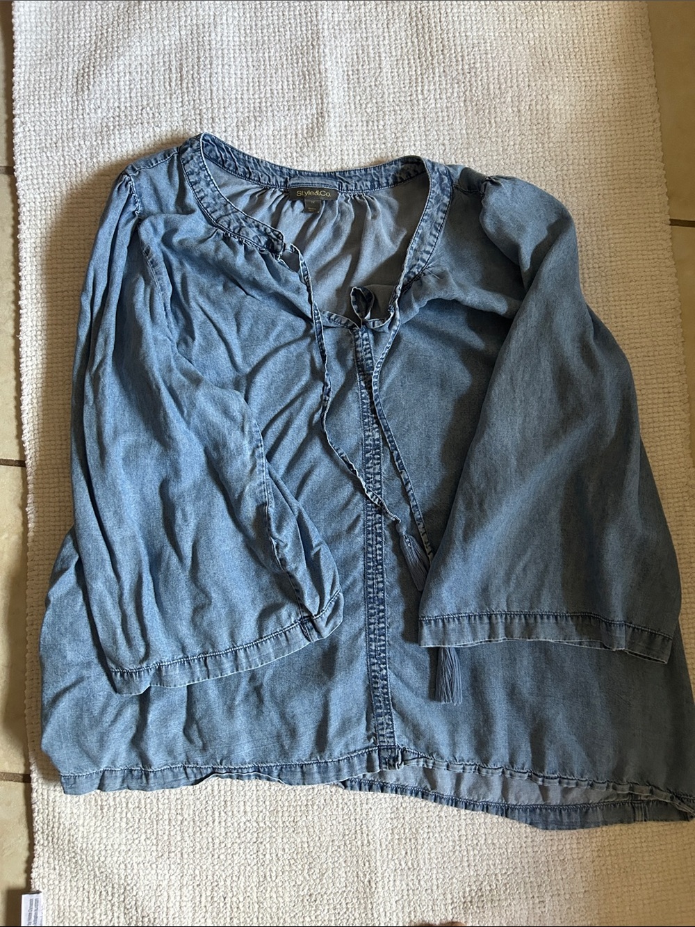 Style & Co. Denim-Style Blue Peasant Tunic with Tie Front size 2X